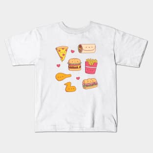 Cute Takeaway Food Doodles Pattern Kids T-Shirt